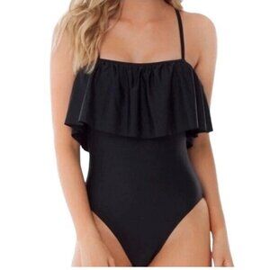 NWT Sugar Coast Swimwear by Lolli Swim Sz S Black One Piece Swimsuit w Ruffle